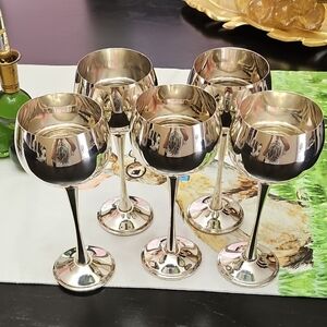 5 Vintage 1970 Elegant Silver Wine Goblet Set